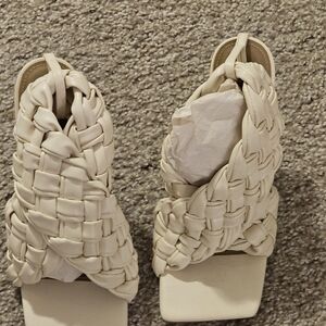 Chic Cream Woven Women's Heels